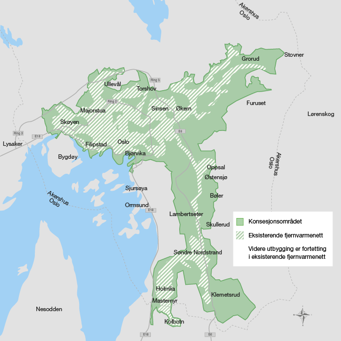 Fjernvarmenettet og konsesjonsområde